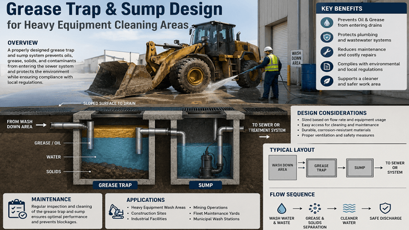 Grease Trap & Sump Design for Heavy Equipment Cleaning Areas